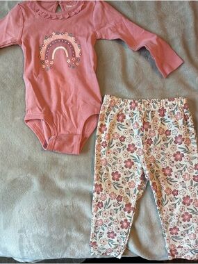 Pekkle Pink Rainbow Floral Baby Two-Piece Set